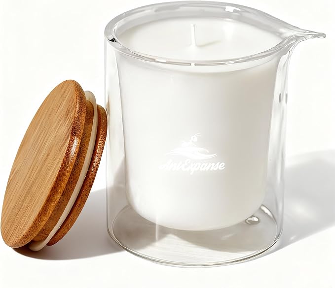 Soy Massage Oil Candle, 6.5 OZ Beautiful Double Layer Glass Low Temp Vanilla, Moisturizing Essential Oils Body Massage for Home & Spa, Intensive Skin Treatment Candles (Vanilla)