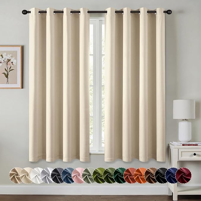 MIULEE Blackout Curtains for Bedroom 2 Panels 50 x 63 Inch Long Cream Beige | Thermal Insulated, Living Room Darkening Grommet Drapes, Noise Reducing, Light Blocking Window Treatments