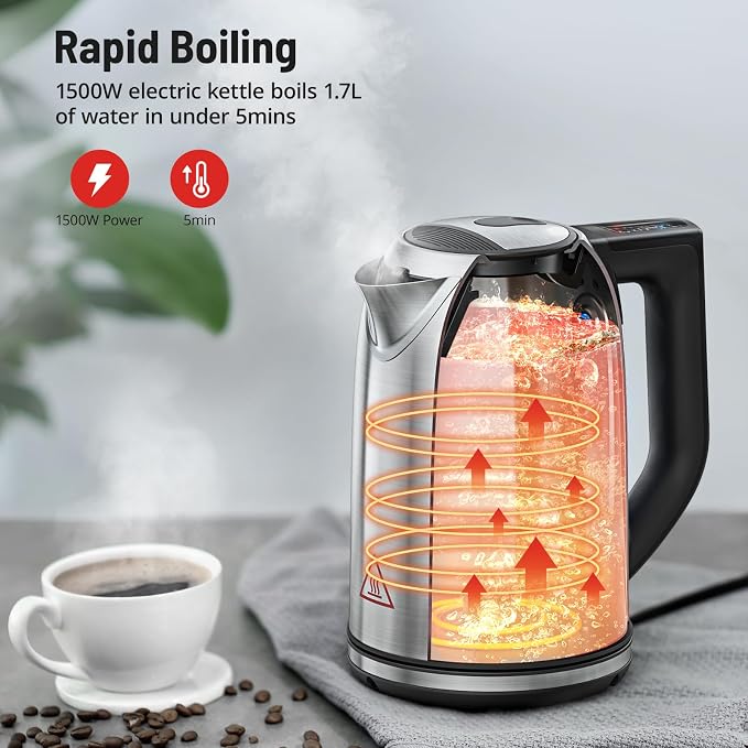 PARIS RHÔNE Electric Tea Kettle, 1.7L Temperature Control Electric Kettle, 4H Keep Warm Water Boiler with 6 Presets, LED Screen Electric Kettles for Boiling Water, Boil-Dry Protection, BPA Free