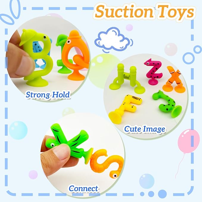 Suction Letters Bath Toys with Storage, 26 PCS Bath Toys for Kids Ages 4-8, Sensory, Window and Travel Toy, Montessori Gift for 3 4 5 6 7 Years Old Boys Girls (Letters)
