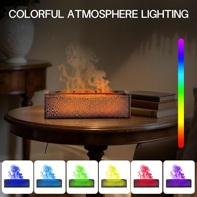 150ml Flame Essential Oil Diffuser Ultrasonic Cool Mist Humidifier | 7 color LED lights, 3 timing settings & waterless auto shutoff; ideal aromatherapy decor for bedroom, office & yoga room
