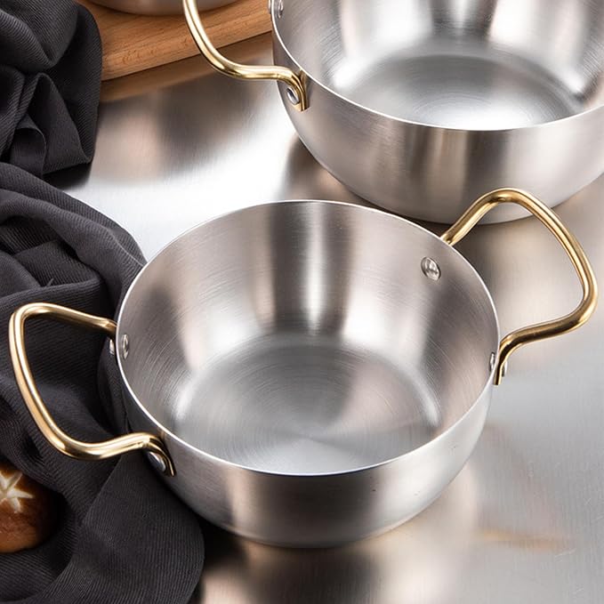 7 inch Korea Ramen Pot, Stainless Steel Cooking Pot for Induction Cooktop | Ramen Cooking Pot with Double Handle, Stovetop Ramen Cooker for Soup Noodle Pasta, Silver