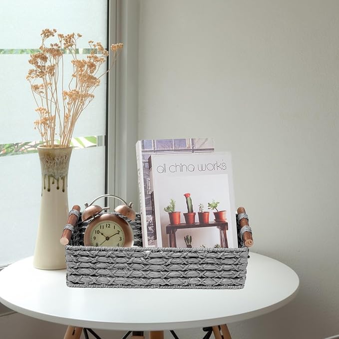 Basket for Toilet Paper Storage Baskets for Bathroom Decor Organizing | with Handle for Bedroom Home Decor and Shelves Apartment Countertop Use,Light Gray