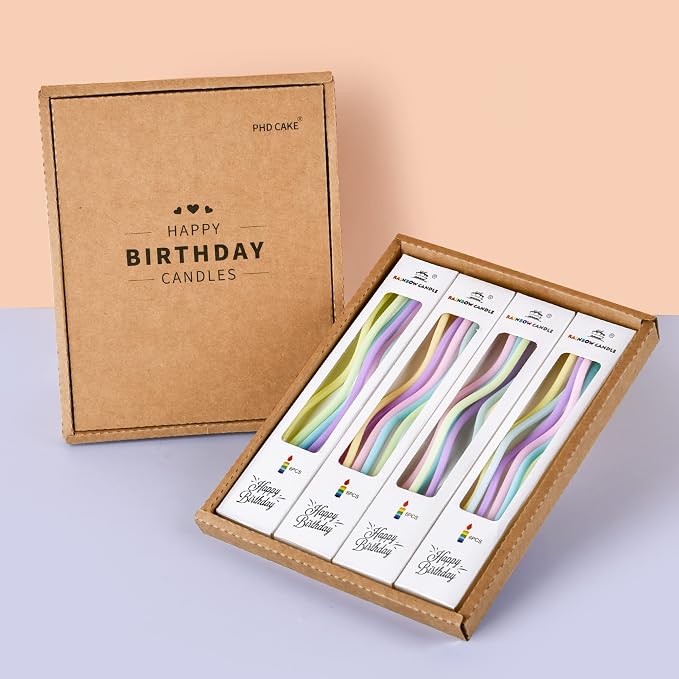 PHD CAKE 24-Count Colorful Pastel Spiral Long Thin Birthday Candles, Cake Candles, Birthday Parties, Wedding Decorations, Party Candles