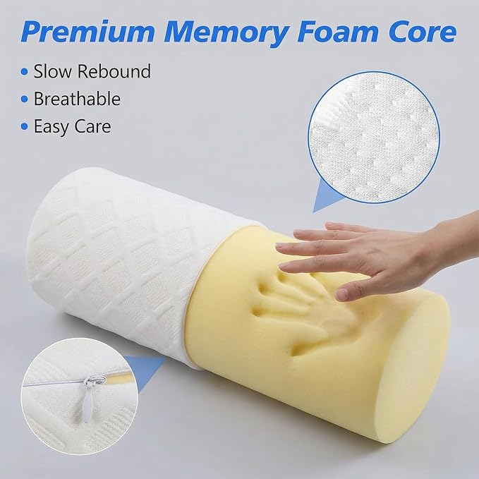 Cervical Memory Foam Neck Roll Pillow Comfortable Breathable(3.9) | Neck Support Pillows for Sleeping 3.9in H Small Round Circle Pillow Cylinder Pillows for Back Lumbar Leg Yoga Pain Relief