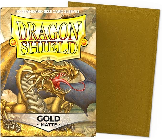 Dragon Shield | Standard Size Card Matte Sleeves | 100 CT - Smooth & Tough Premium TCG Sleeves | Compatible with Pokemon, Flesh & Blood, One Piece & Magic the Gathering | Gold - Matte