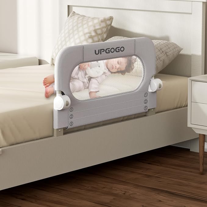 UPGOGO Folding Toddler Bed Rails for Crib,Safety Toddler Bed Rails,Bed Guard Rail with Reinforced Anchor Safety System,Bed Rail for Kids Fit,Bunk,Full Size,Queen,King,Twin(Grey,33"x23.6")