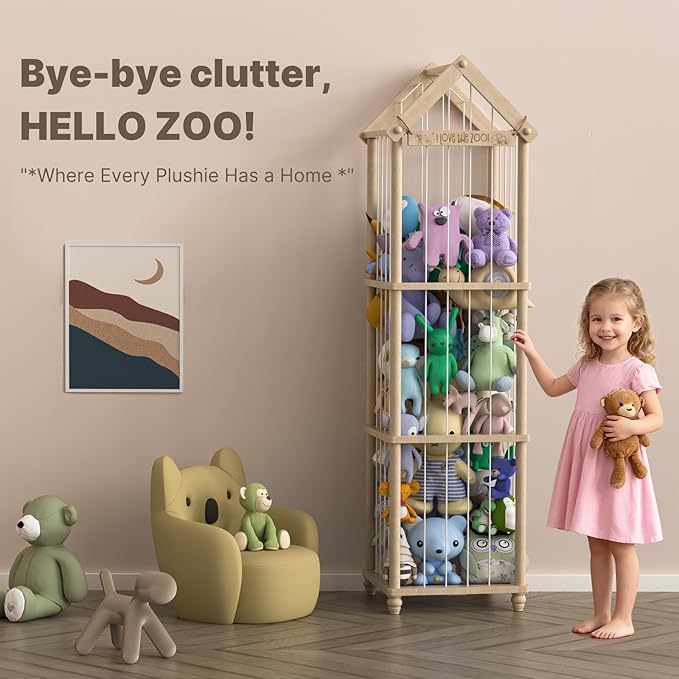 Stuffed Animal Storage, Wood Stuffed Animal Zoo Storage,3D Zoo Plaque Toy Organizer, Extra Large Capacity Plush Toy Cage,Stuffed Animal Holder,Gift for Nursery Playroom Kidroom Decor