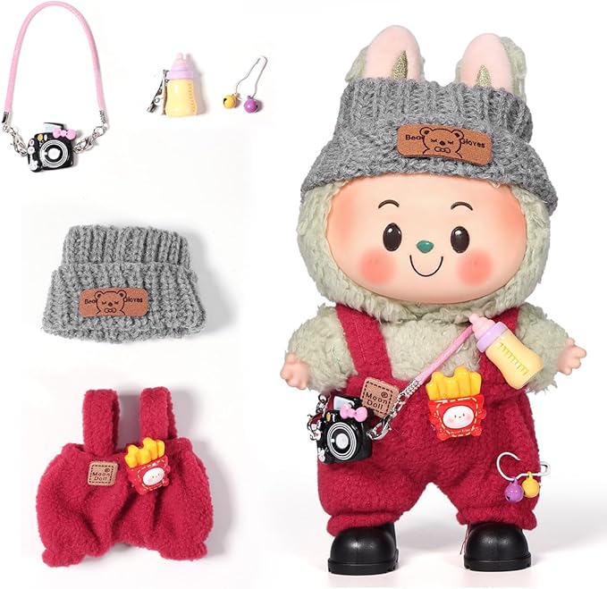 AICase for 17cm Doll Clothes/Outfit,Clothing Set for 17cm Doll,3 Piece Set Hat Clothing,Boys and Girls Stylish Adorable Clothes Accessories_Red-13