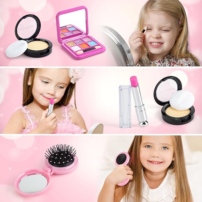 Juboury Play Purse for Little Girls, Pretend Play Accessories with Wallet, Toy Phone, Credit Card, Keys, Princess Pretend Makeup Girl Toys for 3 4 5 6 7 8 Years Old