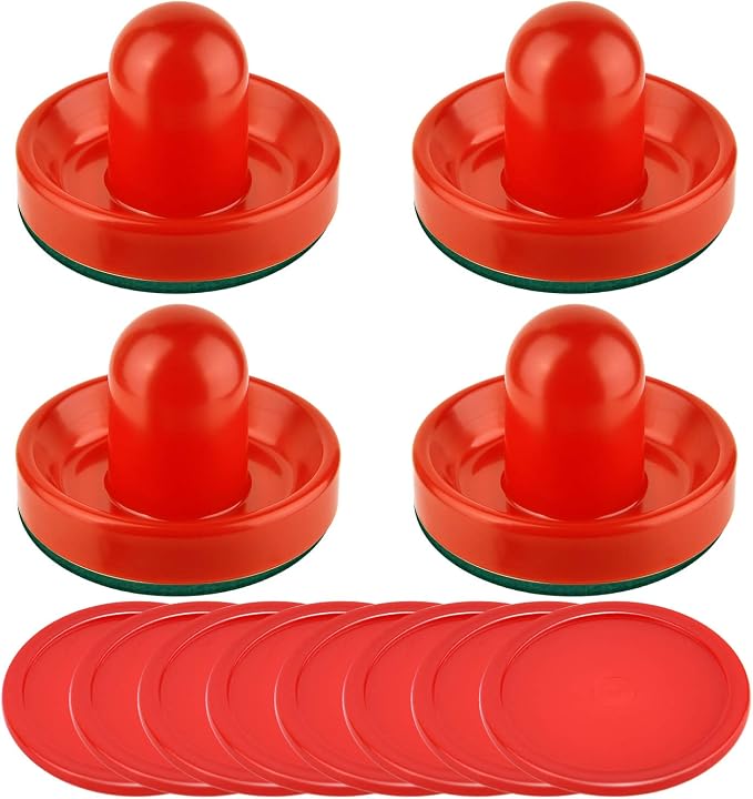 Coopay Air Hockey Pushers and Pucks, Air Hockey Paddles, Goal Handles Paddles Replacement Accessories for Game Tables (4 Striker, 8 Red Puck Pack)