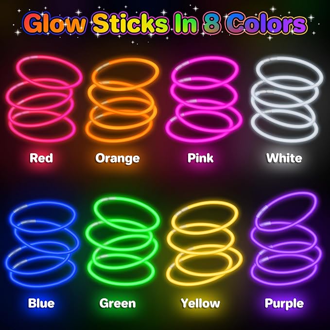 SpringFlower 500 Pcs Glow Sticks Bulk Party Supplies, Glow Sticks Bracelets for Party Favors Decorations, Glow in The Dark Party Supplies, Light Up Wedding, Birthday, Halloween , 8'', 8 Colors