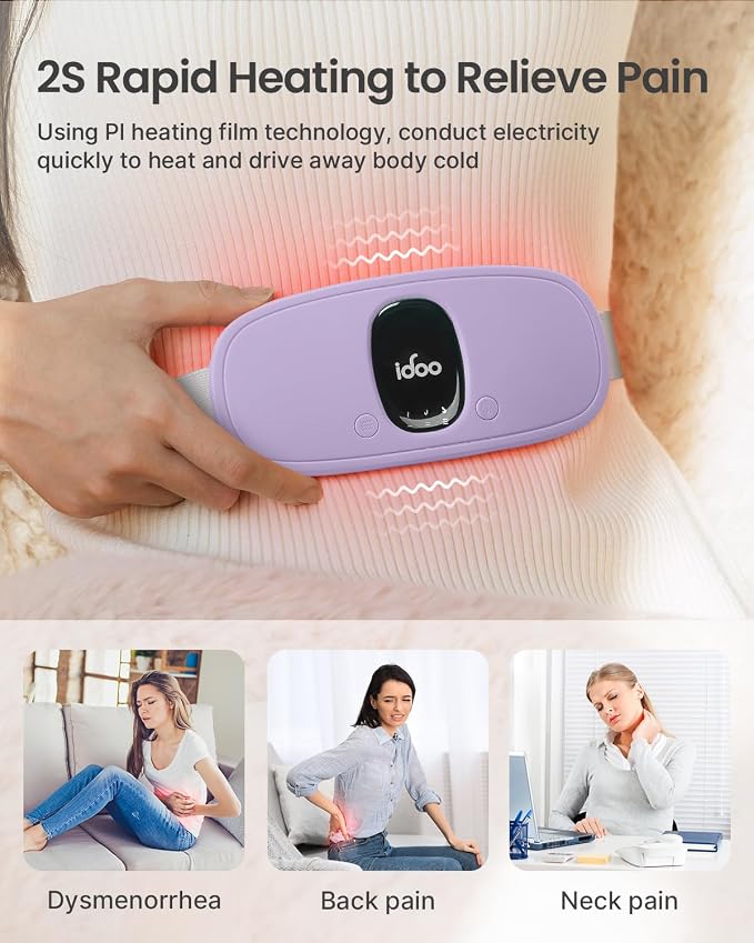 iDOO Portable Heating Pad, FSA Eligible Items Only List, Period Heating Pad with 3 Heat Levels and 3 Massage Modes, Electric Fast Heating Belly Wrap Belt, Gifts for Girlfriend Mom Wife Women (Purple)