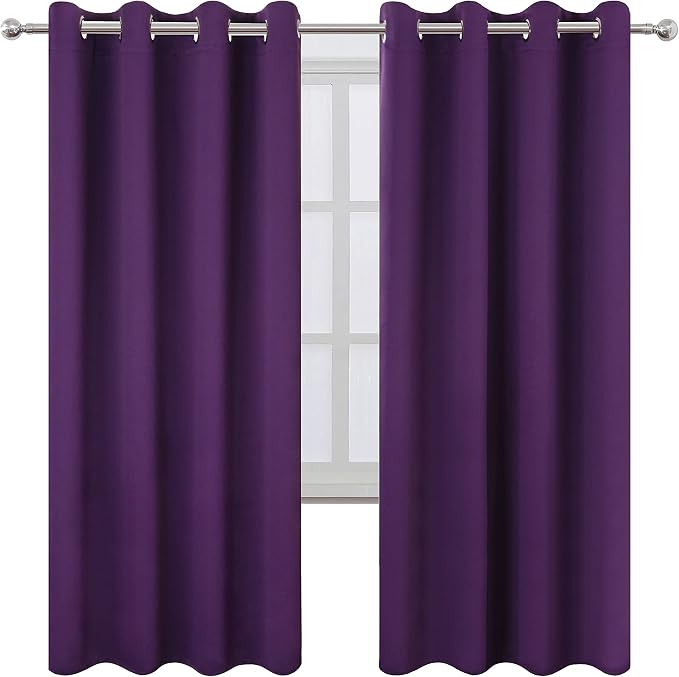LEMOMO Purple Thermal Blackout Curtains/52 x 72 Inch/Set of 2 Panels Room Darkening Curtains for Bedroom