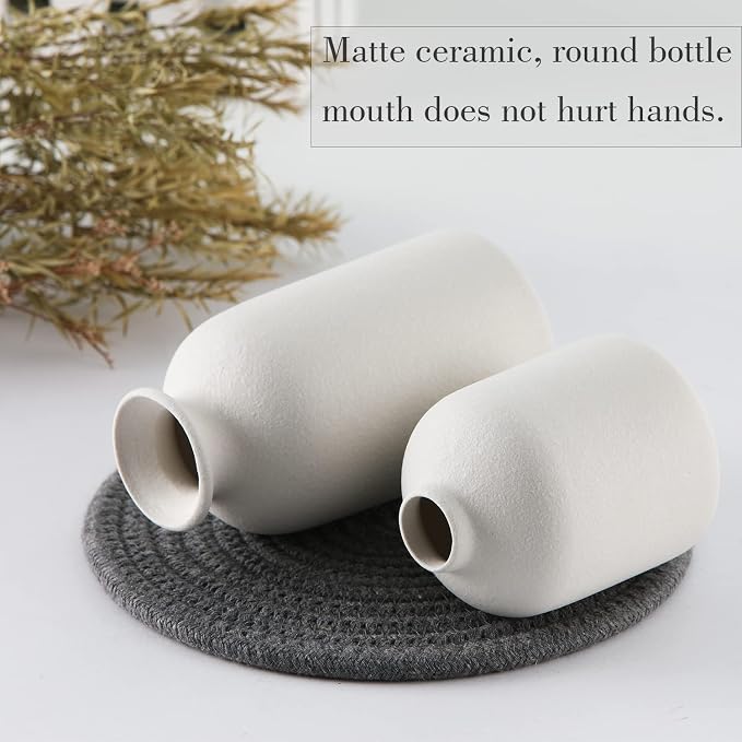 CEMABT White Ceramic vase Set-3 Small Flower vases for Decor,Modern Boho Farmhouse Home Decor,Decorative vase for Pampas Grass&Dried Flowers,idea Shelf,Table,Bookshelf ，Entryway- Distressed