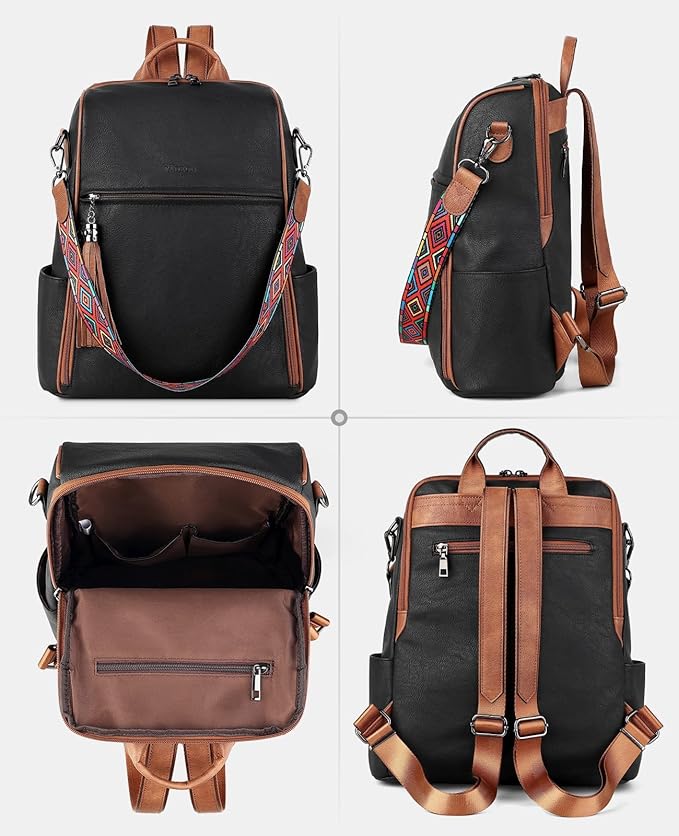 FADEON Leather Backpack Purse for Women Designer Travel Backpack Purses PU Fashion Ladies Shoulder Bag with Tassel
