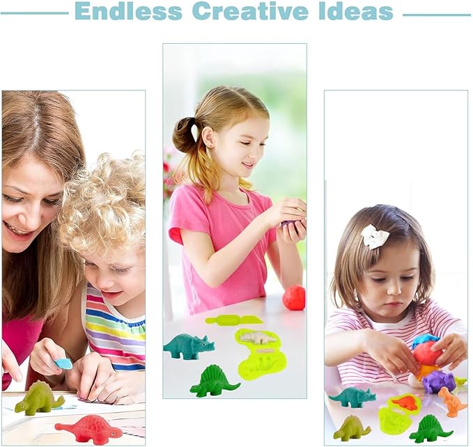 Unleash Creativity with 9 Pcs Play Dough Tools and 6 Unique Dino Molds Dough Toys Accessories Set Whit 5 Bright Color
