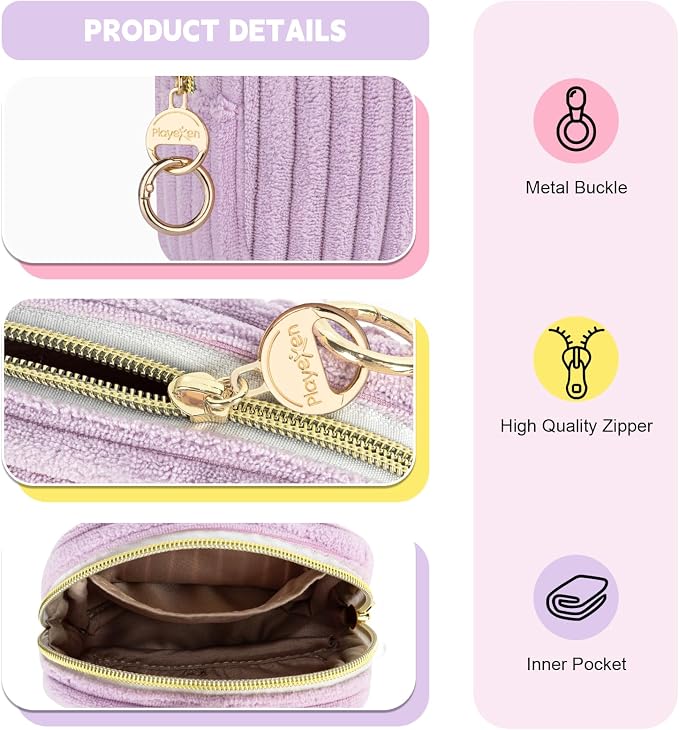Period Bag for Teen Girls, Corduroy Sanitary Napkin Storage Bag, Fluffy Menstrual Pad PouchTampon Holder for Purse (Pink)