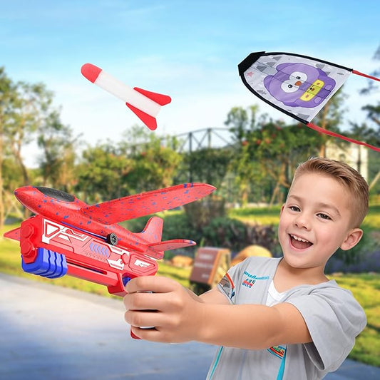 4PCS Airplane Launcher Toys, EVA Foam Glider Catapult Plane Toy for Kids Flying Toy - Fun Outdoor Flying Toy for Children Birthday Gifts for Boy Girl, Party Supplies,Red