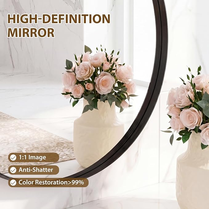 Sweetcrispy Bathroom Round Mirrors for Over Sink, 24 Inch Wall Circle Mirror with Matte Metal Frame, Modern Wall Mount Vanity Mirror for Home Decor, Living Room, Bedroom, Black