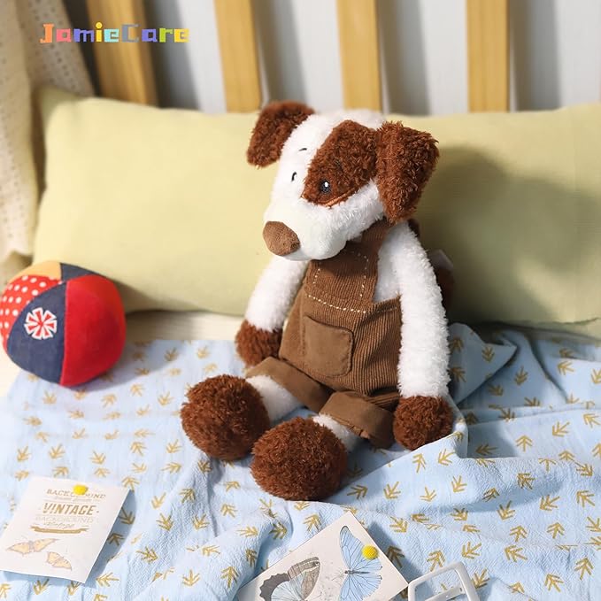 Irresistibly Soft Dog Plush Figure in Charming Corduroy Overalls - A Delightful Addition to Any Plush Collection, Great for Both Kids' Playtime Fun and Cozy Room Aesthetics