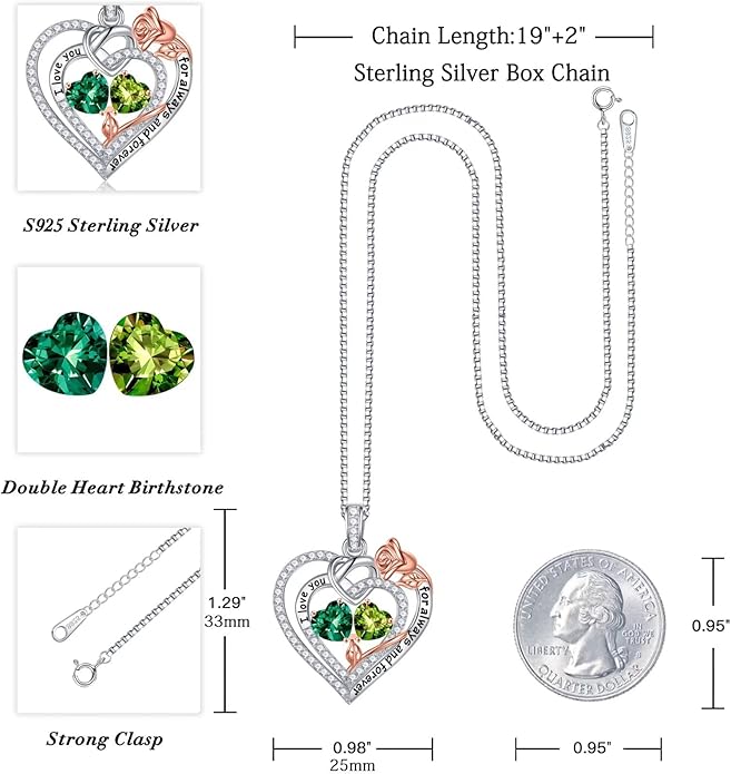 Iefil Valentines Day Gifts for Her Wife - 925 Sterling Silver Double Birthstone Necklace, Anniversary Birthday Gifts for Women, Jewelry Gift for Wife Girlfriend Mom Her