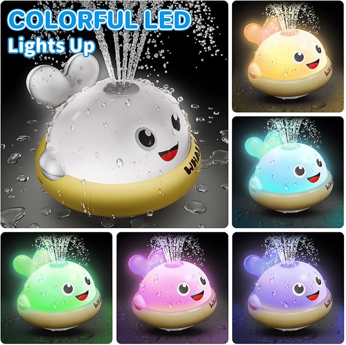 Light up Baby Bath Toys: Grey Whale Bath Toy Sprinkler,Rechargeable Bath Toys for Kids Ages 1-3,Outdoor Water Pool Toys for Toddlers 1 2 3,Fun Bathtub Birthday Gift for Boys & Girls,1 Yr Old Boy