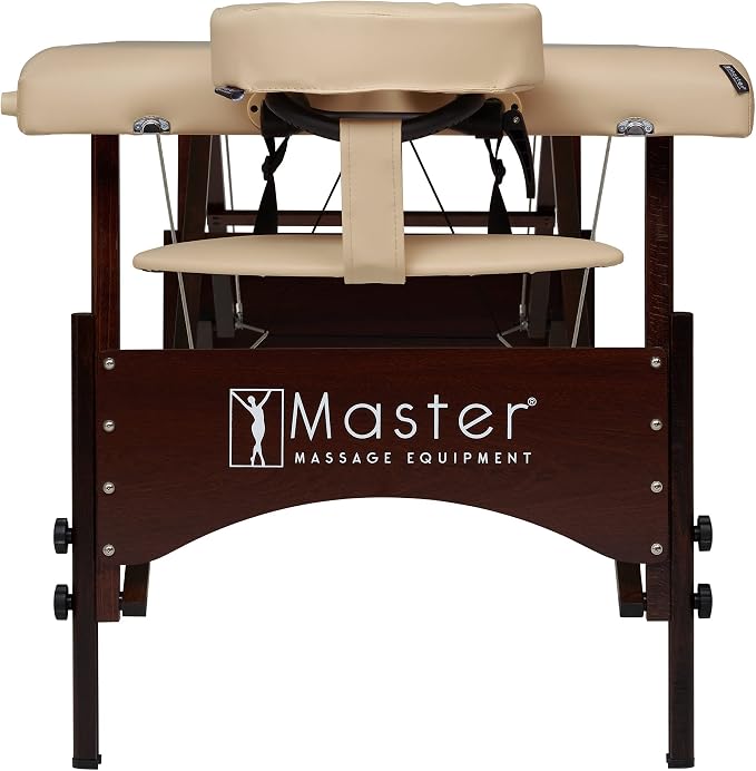 Master Massage 28" Argo Portable Massage Table in Cream with Walnut Legs- Spa Bed for Tabletop Exercise & Massage
