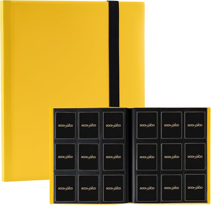 Card Binder 9 Pocket Storage 360 Card Binder,Trading Card Binder Senior and Sturdy Side-Loading Album,Intended For YuGiOh,MTG, TCG,Game Cards & Baseball Card Binde,（Yellow）