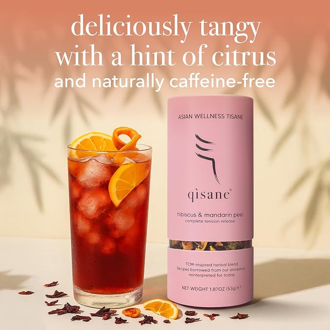 qìsane Organic Hibiscus Tea Bags with Mandarin Peel - Organic Licorice Root, Cassia Seeds - Loose Tea with Tangy Citrus Flavor to Help Support Strain and Tension - 10 sachets (~30 cups)