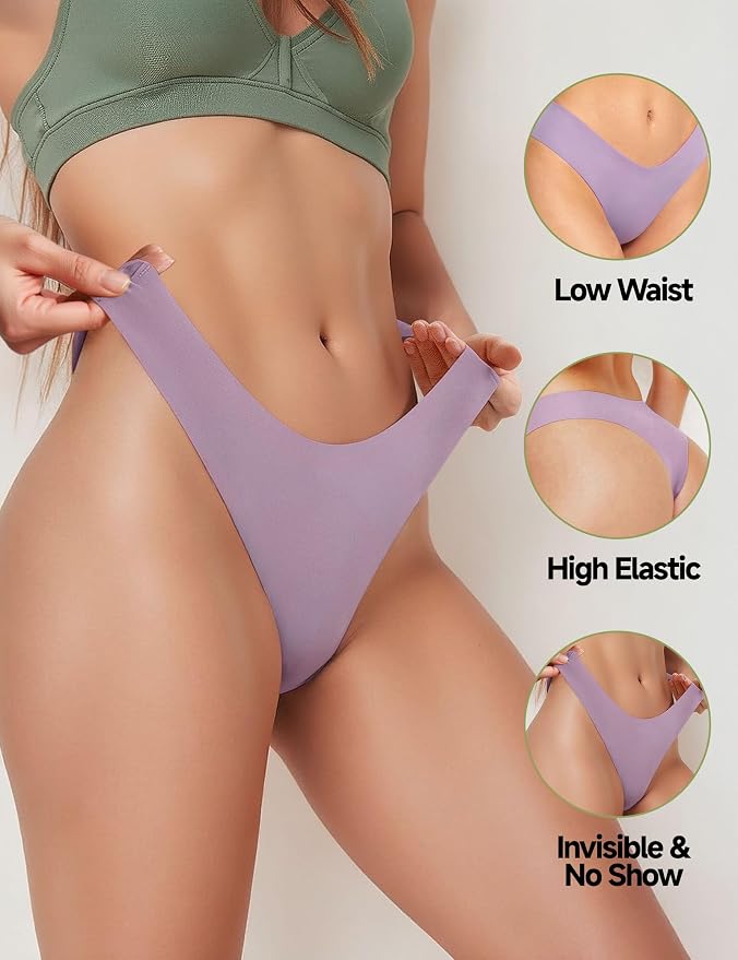 Seamless Thongs for Women No Show G-String Thong Breathable Cotton Panty Liners Underwear for Yoga Workout Gym