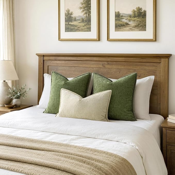 MIULEE Decorative Couch Throw Pillow Covers 20x20 Inch Sage Green 2 Pack | Farmhouse Pillow Covers with Stitched Edge, Soft Chenille Cushion Cases, for Sofa Bed Living Room Home Decor
