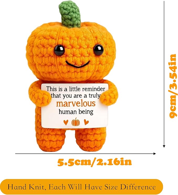 Mini Funny Handmade Positive Pumpkins Crochet Emotional Support Crochet Gift,Inspiring Gifts for Him Her,Men Women, Son Daughter,Birthday,Halloween