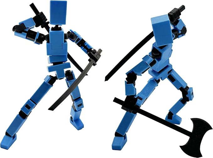 (Assembly Completed) 3D Printed Enlarge Body Size 8.13-inch Action Figure Lucky20, Full Body Mechanical Movable Toy, Multiple Accessories, Desk Decoration (Blue)