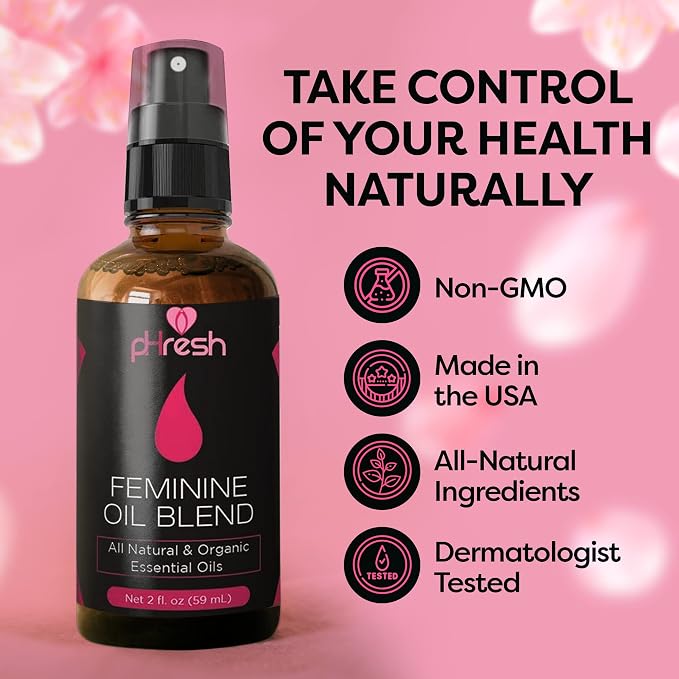 pHresh Feminine Spray - 100% All Natural Yoni Oil for Women - with Tea Tree, Lemongrass, Orange Essential Oils - 3.95 fl oz