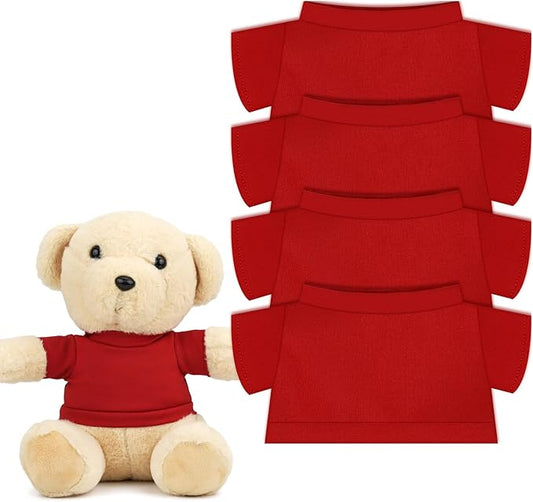4 PCS Stuffed Bear Basic T Shirt Clothes for 10-12Inch, T Shirt Classic Crew Neck Bear, Cute Tiny Clothes DIY Bear Toy (10-12 Inch,Red)