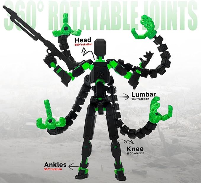Already Assembled T13 Action Figure Accessories,T13 Multi-Jointed Movable,for Collectors Desktop Decorations t-13 Movability 3D Printed Toys (Black Green)