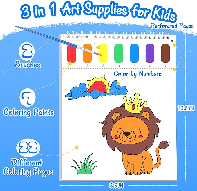 Paint with Water Coloring Books for Toddlers, Watercolor Painting Book and Drawing Art Paper for Kids Ages 3 4 5 6 7 8 Years Old, Animals Art Craft for Drawing with Brush