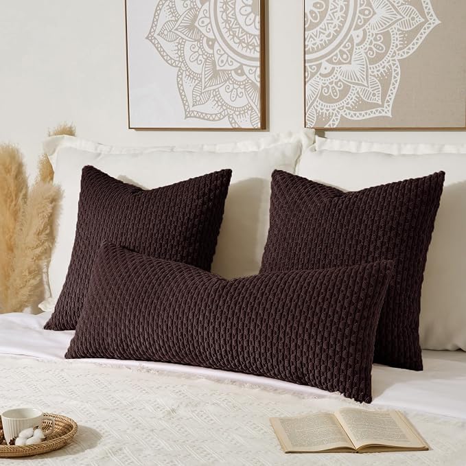 Kevin Textile Soft Corduroy 20"x54" Body Pillow Cover 1 Pack, Coffee | Boho Stripe Plush Corduroy Decorative Oblong Cushion Cover Modern Farmhouse Home Decor for Sofa Couch Bed Chair