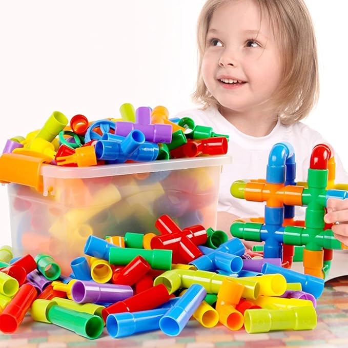 ZOZOPLAY STEM Toys Tube Locks, 72 Piece Tubular Pipes & Spouts & Joints & Whistles & Trumpet Toy, Learning Educational Building Block Set with Whistles Gift for Boys Girls