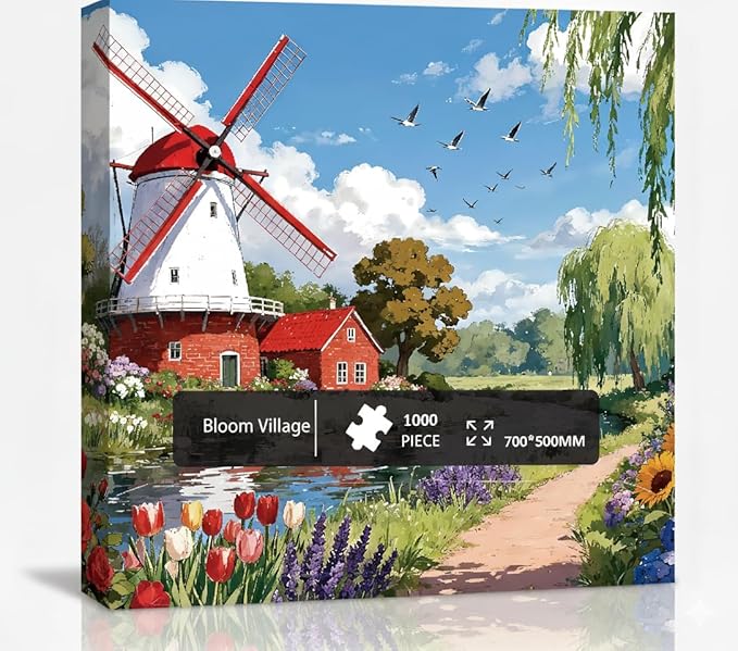 1000 Pieces Jigsaw Puzzles for Adults, Seasons Series - Beautiful Nature Art, Meditative Stress Relief Game, Large 28" x 20", Great Gift for Nature Lovers（Bloom Village）