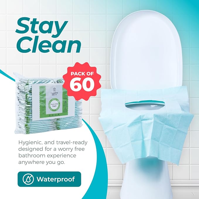 Pack 60 X-Large Disposable Toilet Seat Covers PE Material | Travel Toilet Seat Covers for Adults and Potty Training, Premium Toilet Seat Liners for Public Restrooms