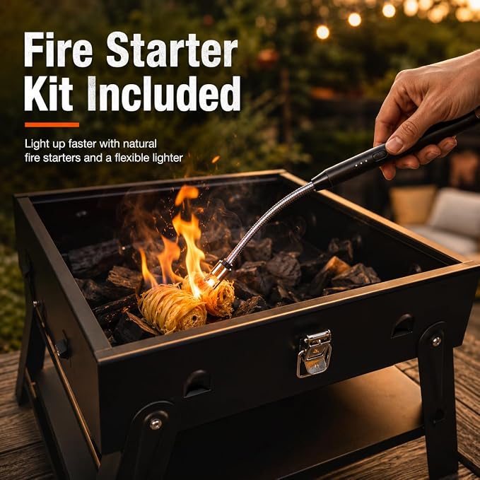 Portable BBQ Charcoal Camping Grill: Tabletop Folding Barbecue Grills | with Fire Starter Kit for Outdoor Cooking, Fathers Day Birthday Grilling Gift for Men Dad Husband