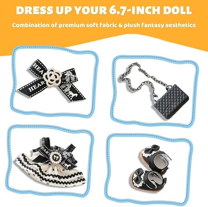 17cm Doll Clothes Set Outfit Girly Costume for 6.7 Inch Dolls Accessories, Fashion Dresses Clothes Set Suitable for 15cm/17cm Dolls Clothes ,Luxury Chic Doll Clothing(NO Doll) (Night's Heiress)