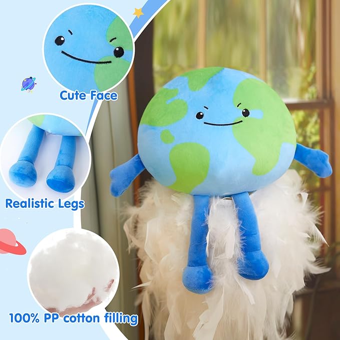 Athionsu Earth Plush Pillow 10 Inch Soft Round Planet Stuffed Toy Cute Earth Pillow for Astronomy Education, Kids Room Decor, Birthday Gift for Toddler Kids Boys and Girls