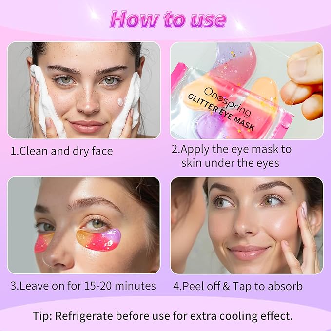 Eye Masks (24 Pairs) - Gift for Her - Tri-color Glitter Under Eye Patches for Dark Circles, Puffiness, Wrinkles, Soothing & Hydrating, Peptides Eye Gel Pads, Beauty Essential for Women, Birthday Gift