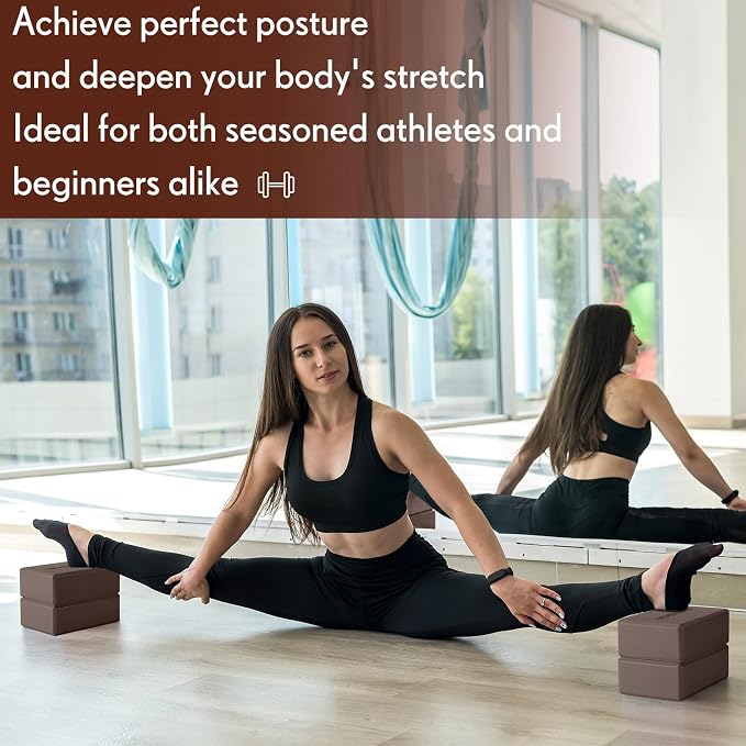 RoundFunny 4 Pack Yoga Blocks Non Slip Pilates Brick Foam Blocks Pilates Dance Gymnastics Workout Fitness Props Tool for Stretching Meditation and Exercise