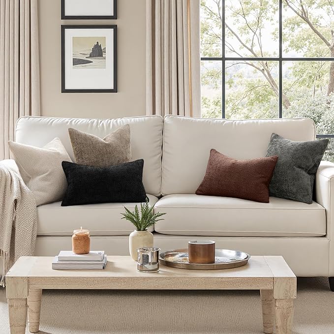 MIULEE Decorative Couch Throw Pillow Covers 18x18 in Red Brown 2 Pack | Modern Boho Accent, Soft Chenille Pillow Covers, Farmhouse Cushion Cases for Home Decor Bed Sofa Living Room