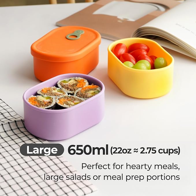 Korean Silicone Food Container, Steam Vent, Green Apple, 22 fl oz | Microwave & Freezer Safe, Leakproof, Airtight, Dishwasher Safe, BPA Free