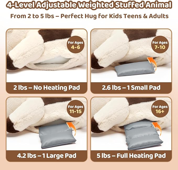 Weighted Stuffed Animals with Microwavable Heating Pad - 5lb Adjustable, Heatable & Coolable Cow Plush for Relaxation, Removable Inner Pad, Perfect Plush Gift for Kids, Adults (23 Inch)